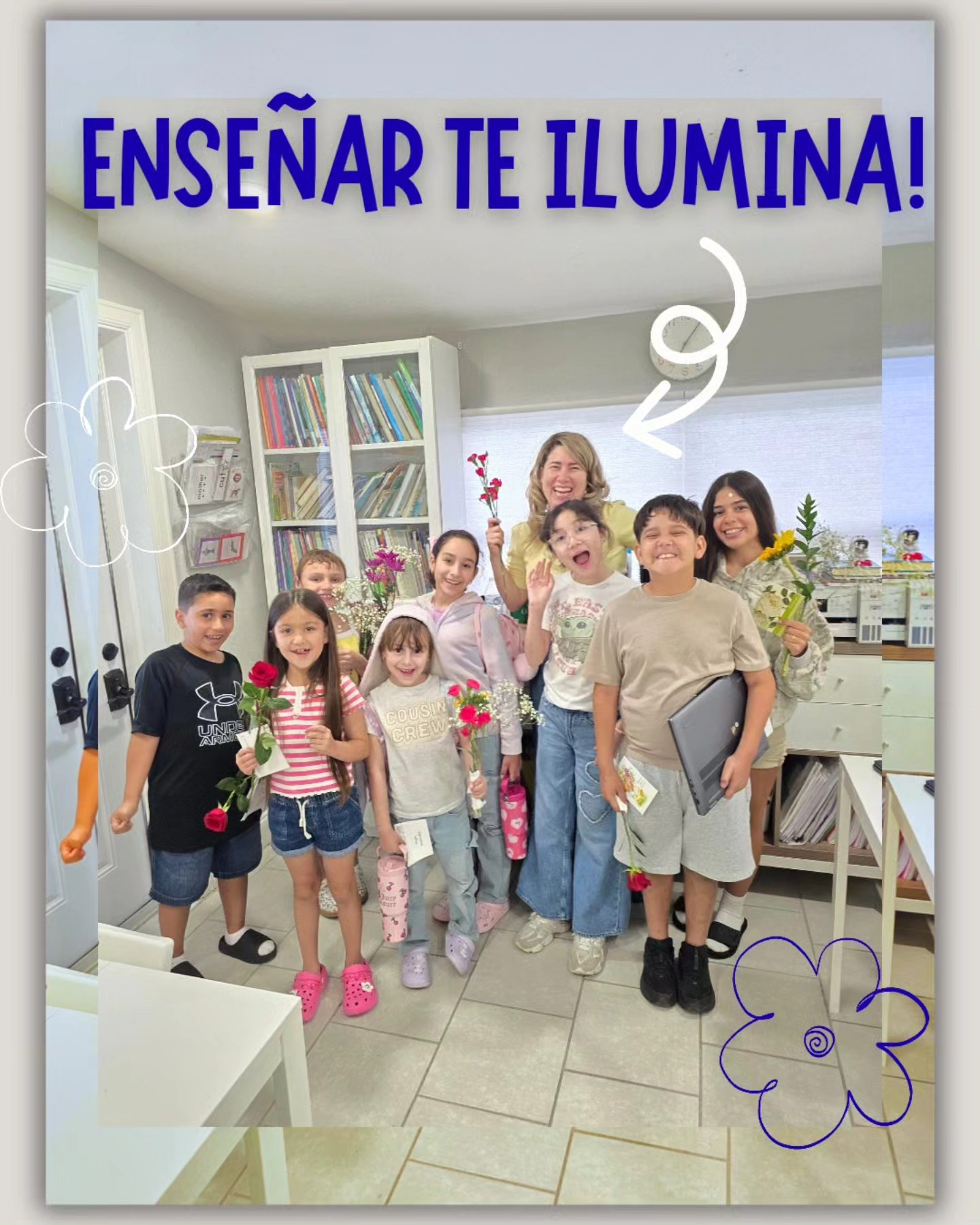 Ms. Liuba con sus estudiantes en el taller